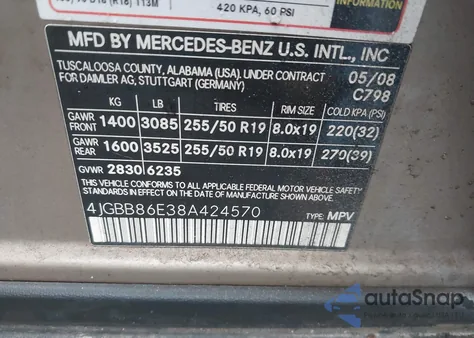 2008 Mercedes-Benz Ml 350 4Matic z USA, uszkodzony, nr VIN 4JGBB86E38A424570